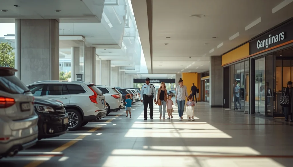 Parking lot security guard protecting customers at a busy shopping center